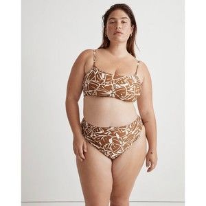 Madewell Tie Back Bikini White Gold Abstract Floral Sepia Plus Size 4x